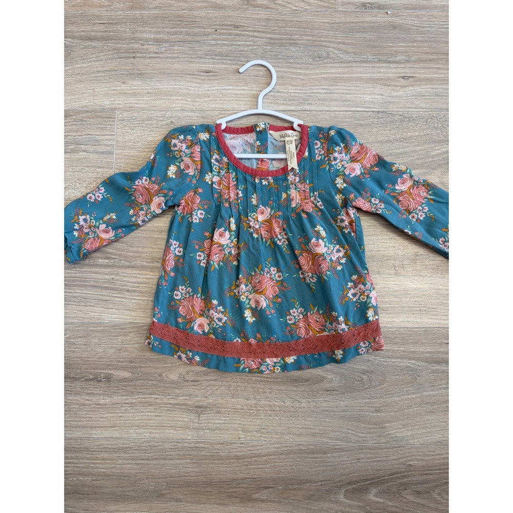 Matilda Jane 12-18m Just Imagine‎ Afina Teal Floral Long Sleeve Lace Trim shirt